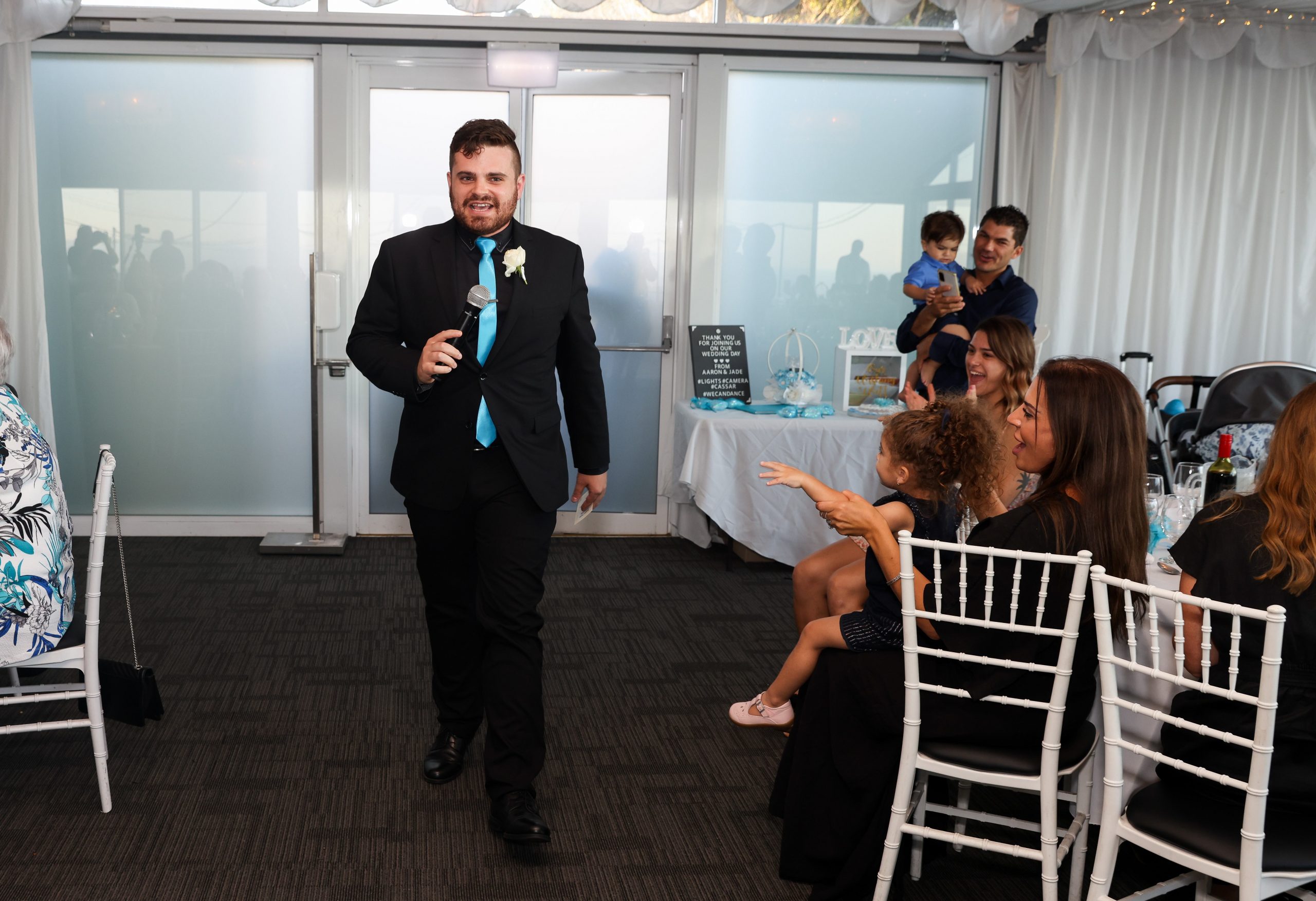 Nathan Cassar making a grand entrance into a wedding venue